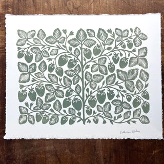 Hand Block Printed Strawberry Art Print - No. 5157