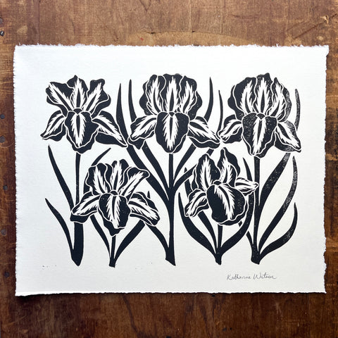 Hand Block Printed Iris Art Print - No. 5163