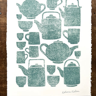 SECONDS : Hand Block Printed Tea Set Art Print - No. 2778