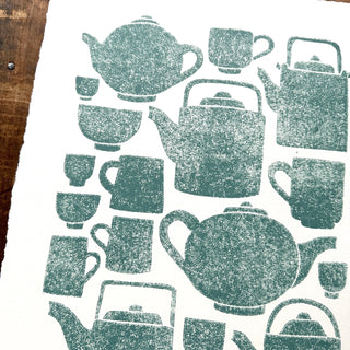 SECONDS : Hand Block Printed Tea Set Art Print - No. 2778