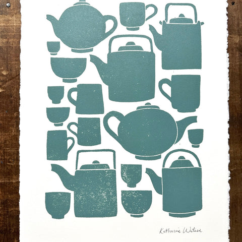 SECONDS : Hand Block Printed Tea Set Art Print - No. 2779
