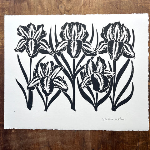 Hand Block Printed Iris Art Print - No. 5170