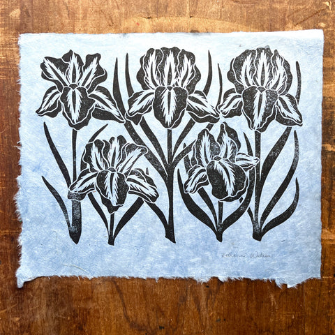 Hand Block Printed Iris Art Print - No. 5174