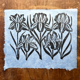 Hand Block Printed Iris Art Print - No. 5174