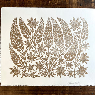 Hand Block Printed Lupines Art Print - No. 5579