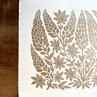 Hand Block Printed Lupines Art Print - No. 5579