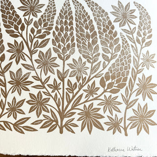 Hand Block Printed Lupines Art Print - No. 5579