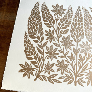 Hand Block Printed Lupines Art Print - No. 5579