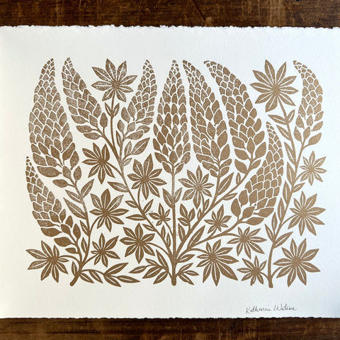 SECONDS : Hand Block Printed Lupines Art Print - No. 5580