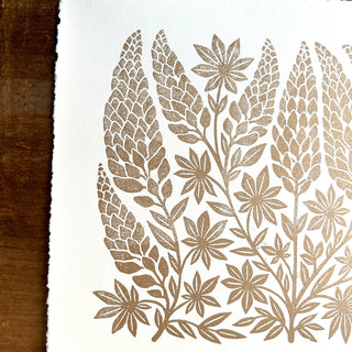 SECONDS : Hand Block Printed Lupines Art Print - No. 5580