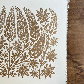 SECONDS : Hand Block Printed Lupines Art Print - No. 5580