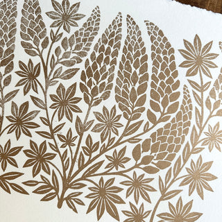 SECONDS : Hand Block Printed Lupines Art Print - No. 5580