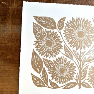 Hand Block Printed Sunflowers Art Print - No. 5584