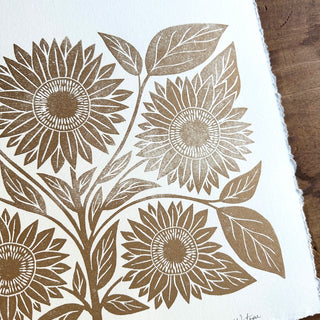 Hand Block Printed Sunflowers Art Print - No. 5584