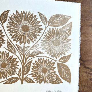 Hand Block Printed Sunflowers Art Print - No. 5584