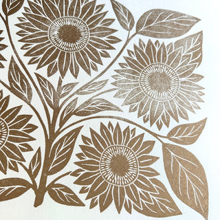 Hand Block Printed Sunflowers Art Print - No. 5584