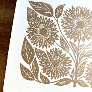 Hand Block Printed Sunflowers Art Print - No. 5584