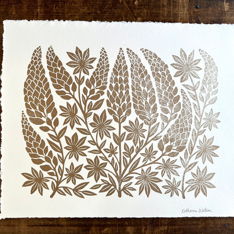 SECONDS : Hand Block Printed Lupines Art Print - No. 5590