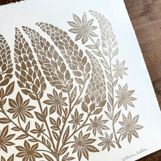 SECONDS : Hand Block Printed Lupines Art Print - No. 5590