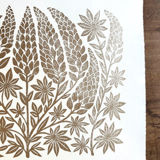 SECONDS : Hand Block Printed Lupines Art Print - No. 5590