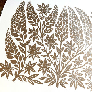 SECONDS : Hand Block Printed Lupines Art Print - No. 5590