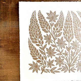 Hand Block Printed Lupines Art Print - No. 5592