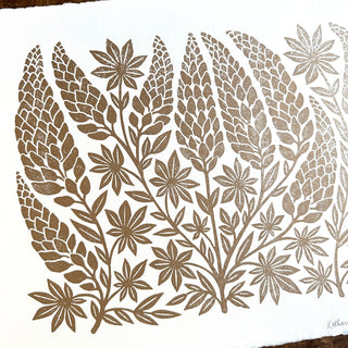 Hand Block Printed Lupines Art Print - No. 5592