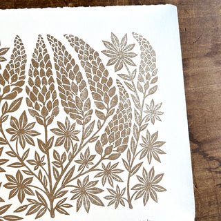 Hand Block Printed Lupines Art Print - No. 5592