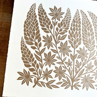 Hand Block Printed Lupines Art Print - No. 5592