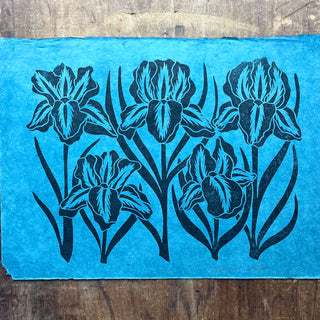 Hand Block Printed Iris Art Print - No. 5194