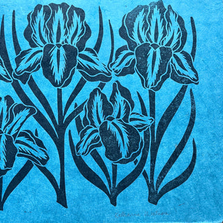 Hand Block Printed Iris Art Print - No. 5194