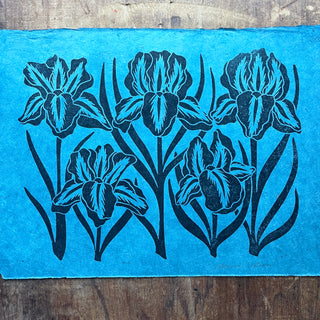 Hand Block Printed Iris Art Print - No. 5194