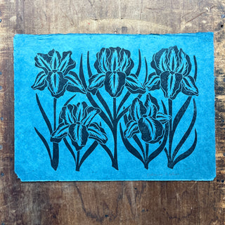 Hand Block Printed Iris Art Print - No. 5194