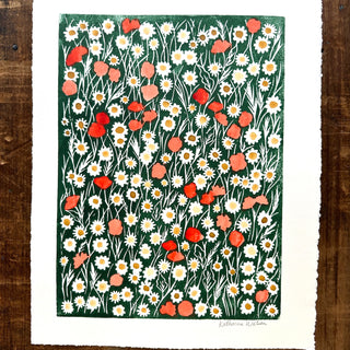 Hand Block Printed Meadow Art Print - No. 5596