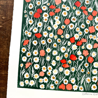 Hand Block Printed Meadow Art Print - No. 5596