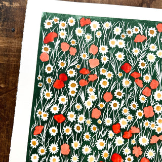 Hand Block Printed Meadow Art Print - No. 5596