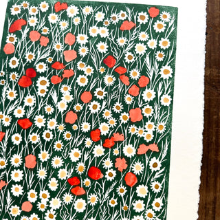 Hand Block Printed Meadow Art Print - No. 5596