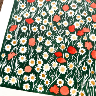 Hand Block Printed Meadow Art Print - No. 5596