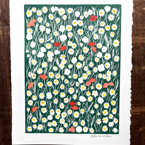 Hand Block Printed Meadow Art Print - No. 5200