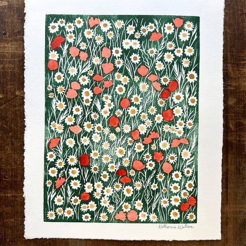 Hand Block Printed Meadow Art Print - No. 5603