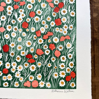 Hand Block Printed Meadow Art Print - No. 5603