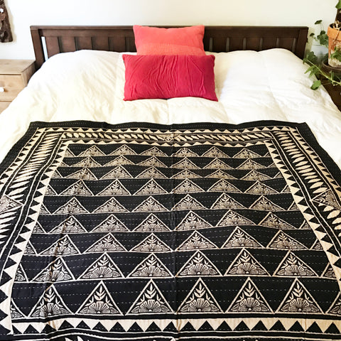 Hand Block Printed Quilt with Natural Dye - Black