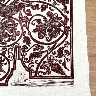 Original Ornate Bird Linocut on Fabric - 23