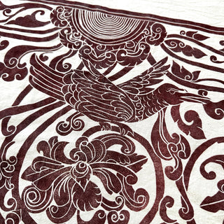 Original Ornate Bird Linocut on Fabric - 23