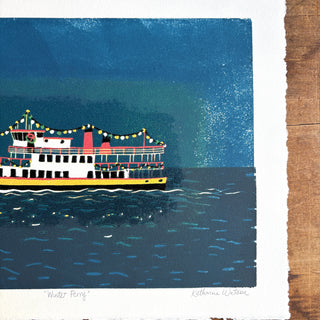 Hand Block Printed "Winter Ferry" Reduction Print