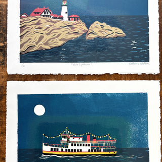 Hand Block Printed "Winter Ferry" Reduction Print