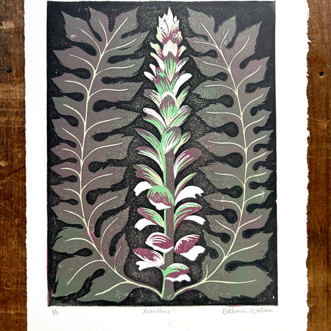 Hand Block Printed "Acanthus" Reduction Print - No. 3