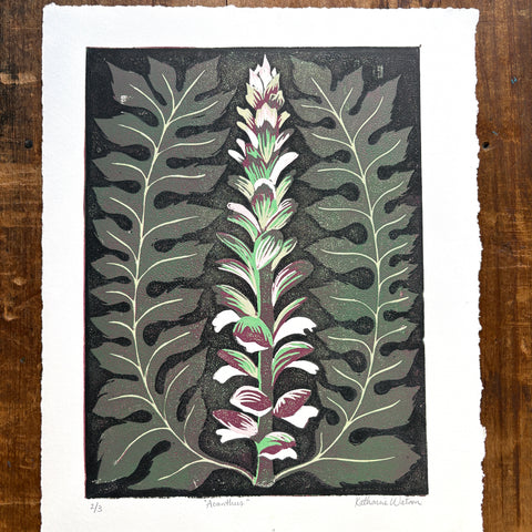 Hand Block Printed "Acanthus" Reduction Print - No. 2