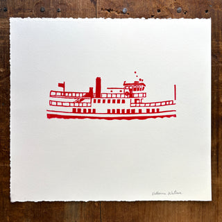 Hand Block Printed "Casco Bay Ferry" Print