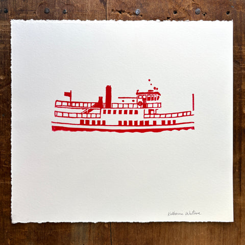 Hand Block Printed "Casco Bay Ferry" Print